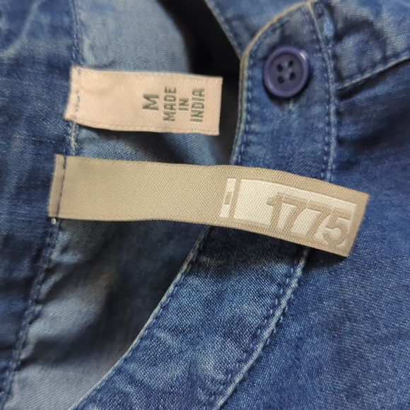 Cottagecore Denim Tiered Maxi Dress Drawing Tie Waist Women's Medium - Picture 5 of 11